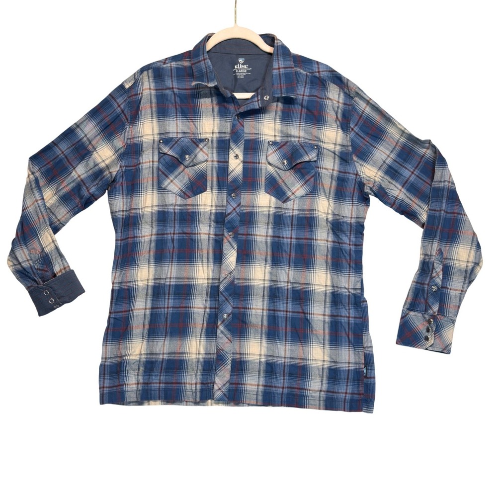 Kuhl Lowdown Flannel Shirt Mens XL Blue Plaid Snap Button Long Sleeve 7210